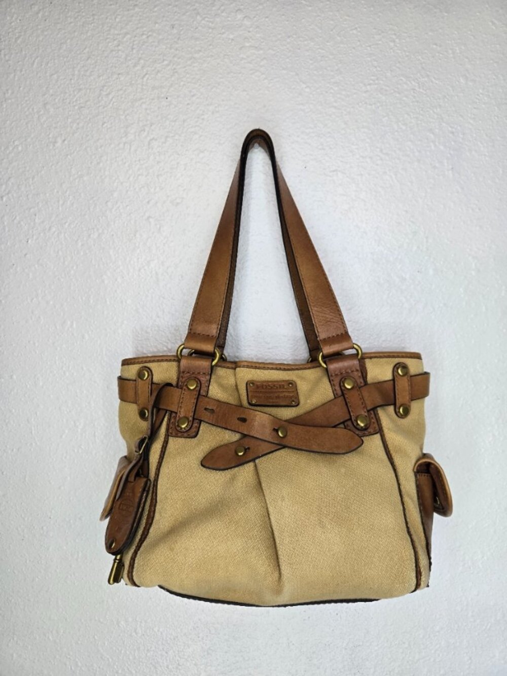 Fossil Y2K Long Live Vintage 1954 Canvas and Leather Bag